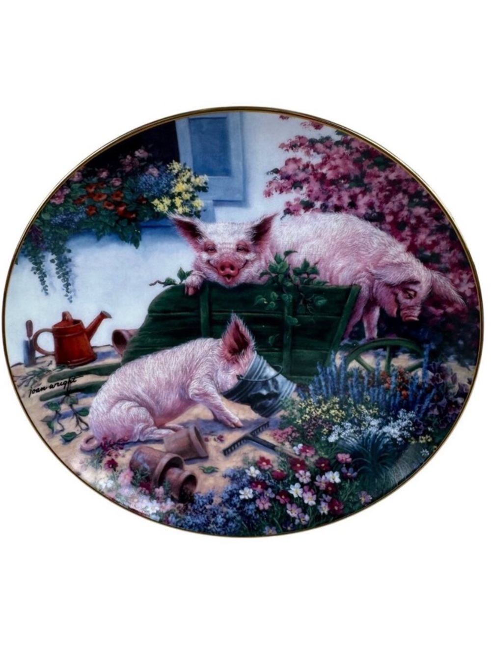 Squeelbarrow By Joan Wright Pigs In Bloom The Danbury Mint Collectible Plate